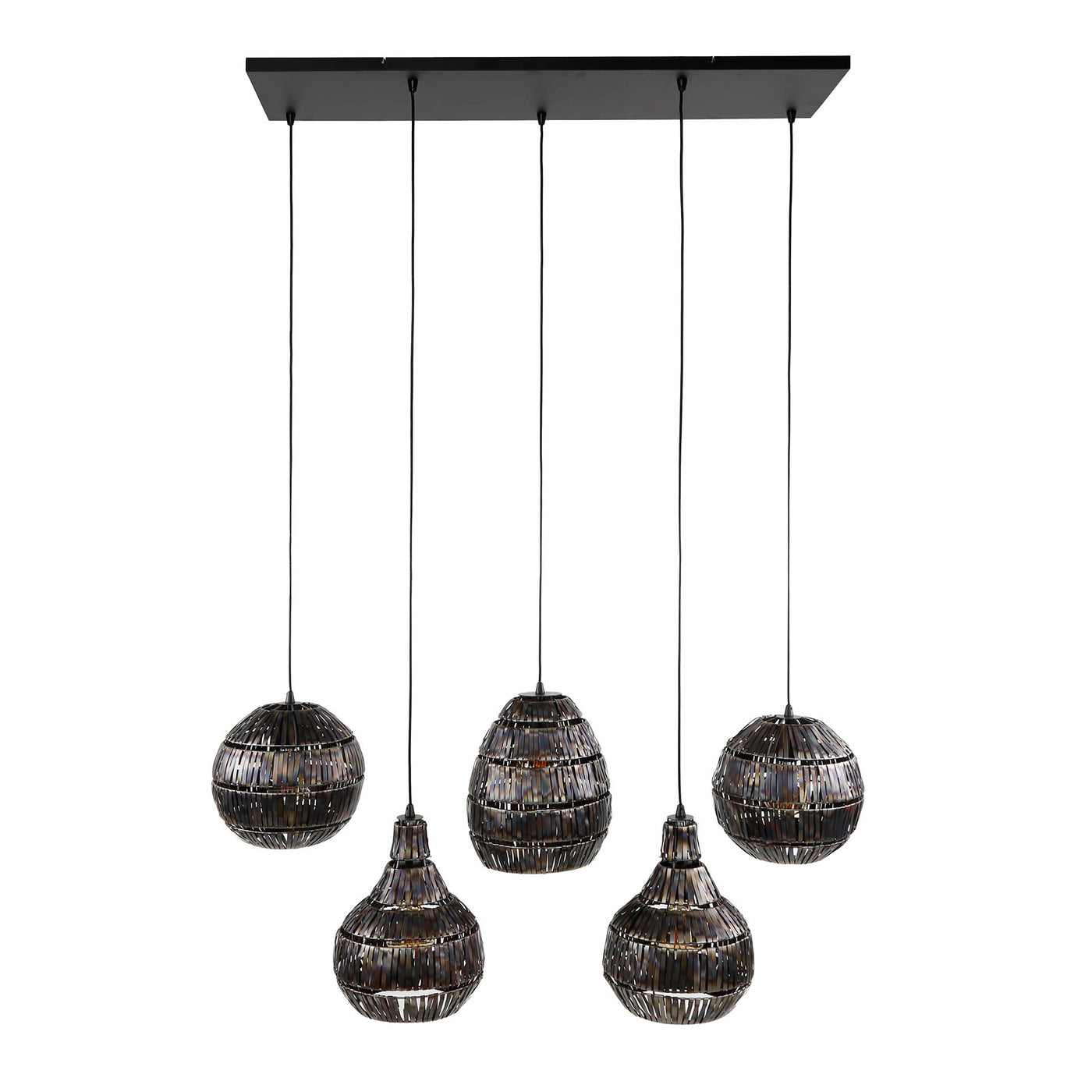 Giga Meubel Hanglamp Strip - Zwart/Bruin Metaal - 5-Lichts - 130x30x150cm