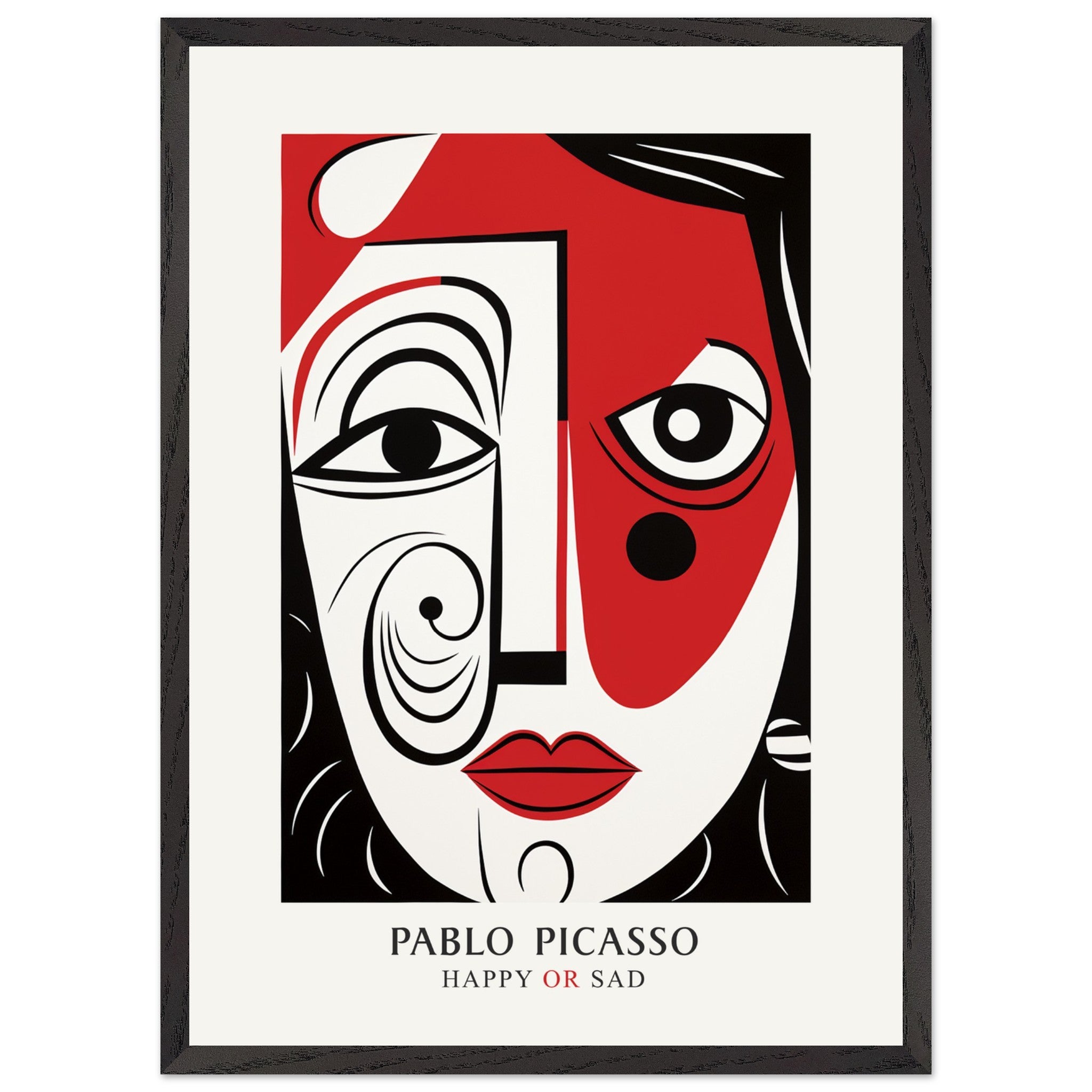Artfulprints Poster met Lijst Pablo Picasso - Happy or sad  - 50x70 cm - Rood