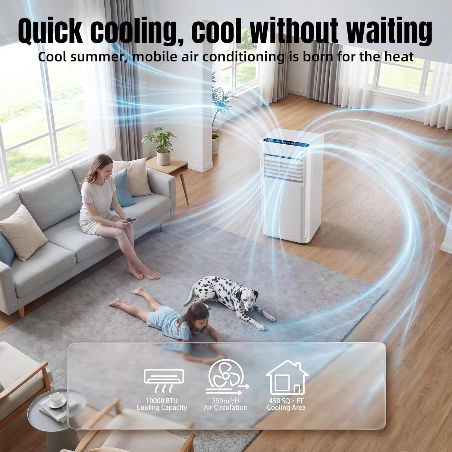 AKIRES 10000 BTU Portable Air Conditioners,3-IN-1 Portable AC Unit With Fan & Dehumidifier,Remote Control,24H Timer,Sleep Modes,Cools Room Up To 450 sq.ft,Suitable for Bedroom,Room, Office,Apartment