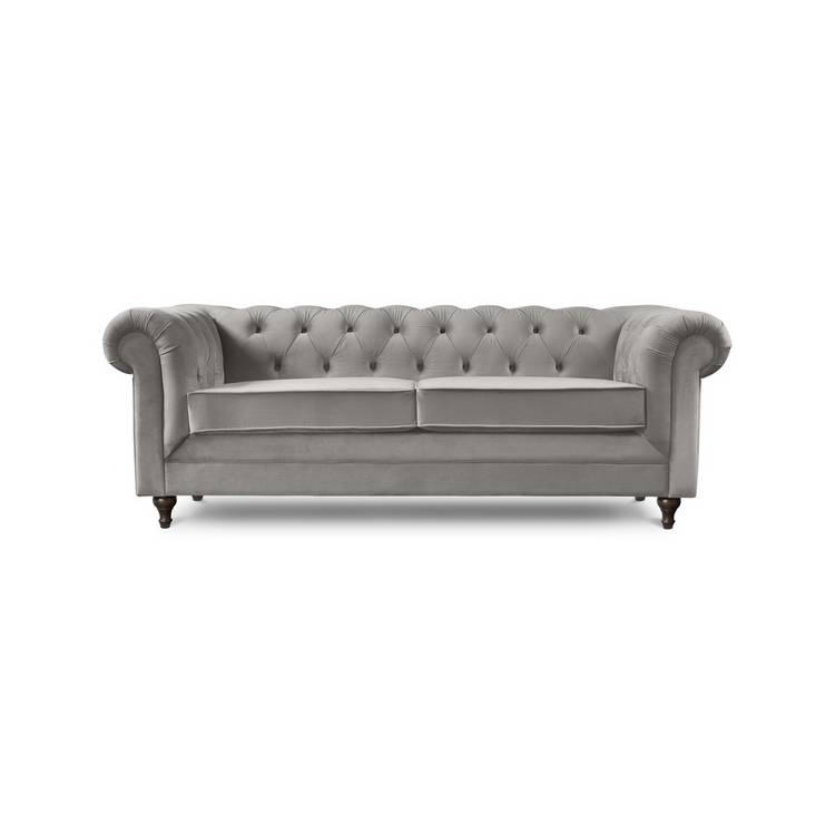Habitat Chesterfield Velvet 3 Seater Sofa - Light Grey