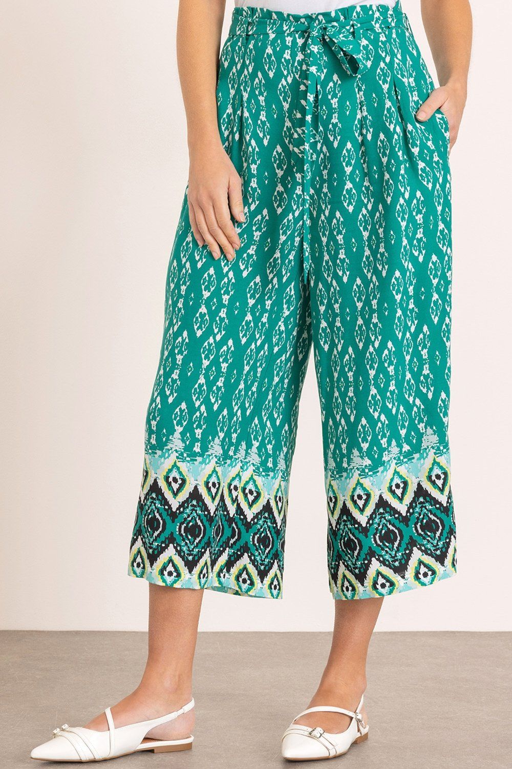 Klass. Printed Wide Leg Cropped Trousers