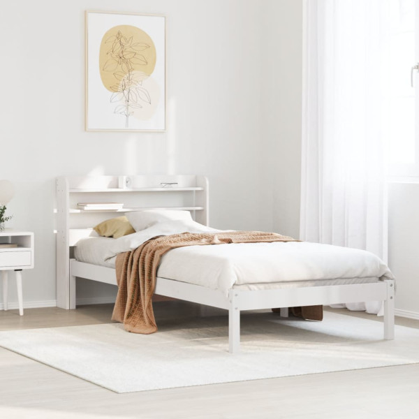 Rama łóżka bez materaca biała 75x190 cm lite drewno sosnowe