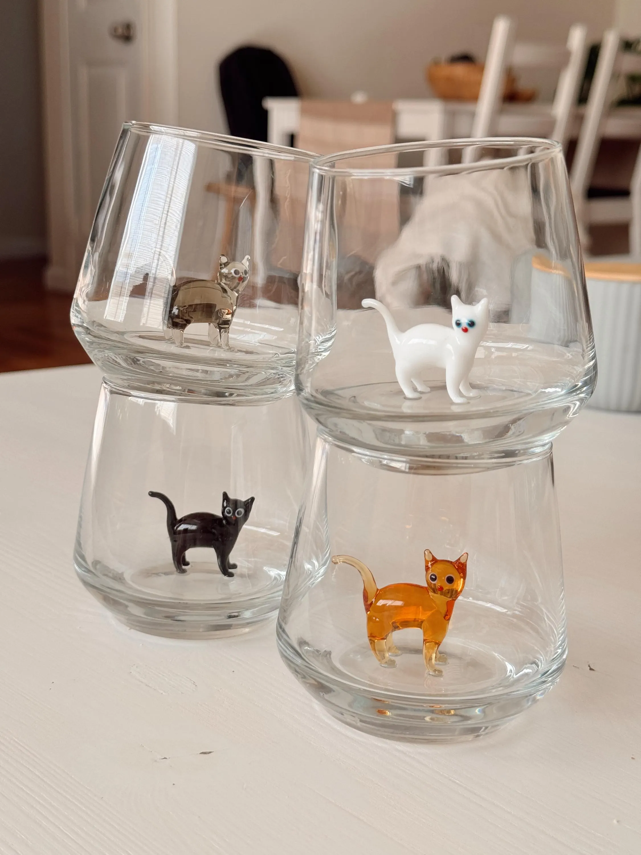 Handmade Murano Glass Cat Wine Glass | 3D Figurine, Stemless