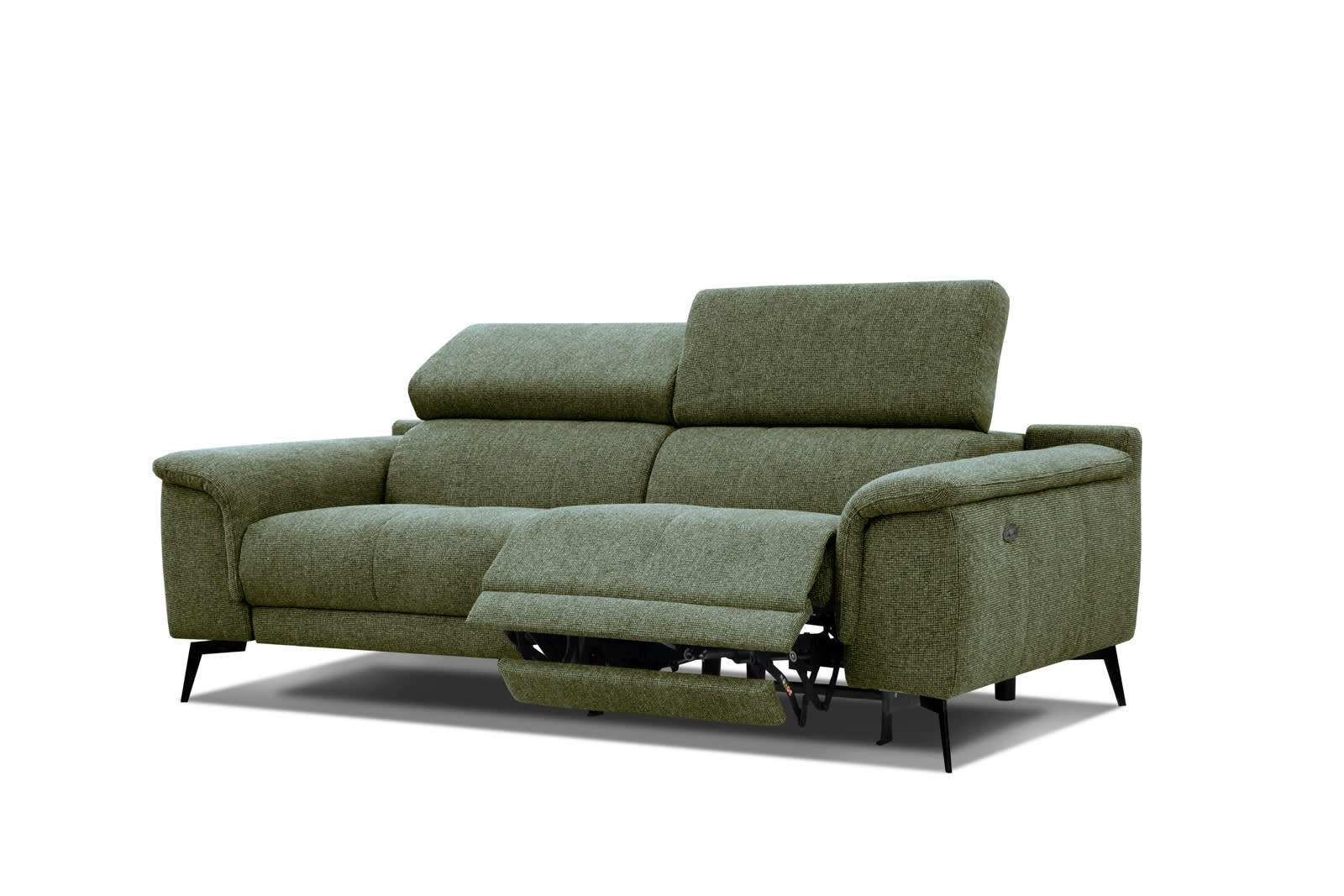 FIERO - Canapé droit 3 places XXL avec relax électrique côté droit tissu vert