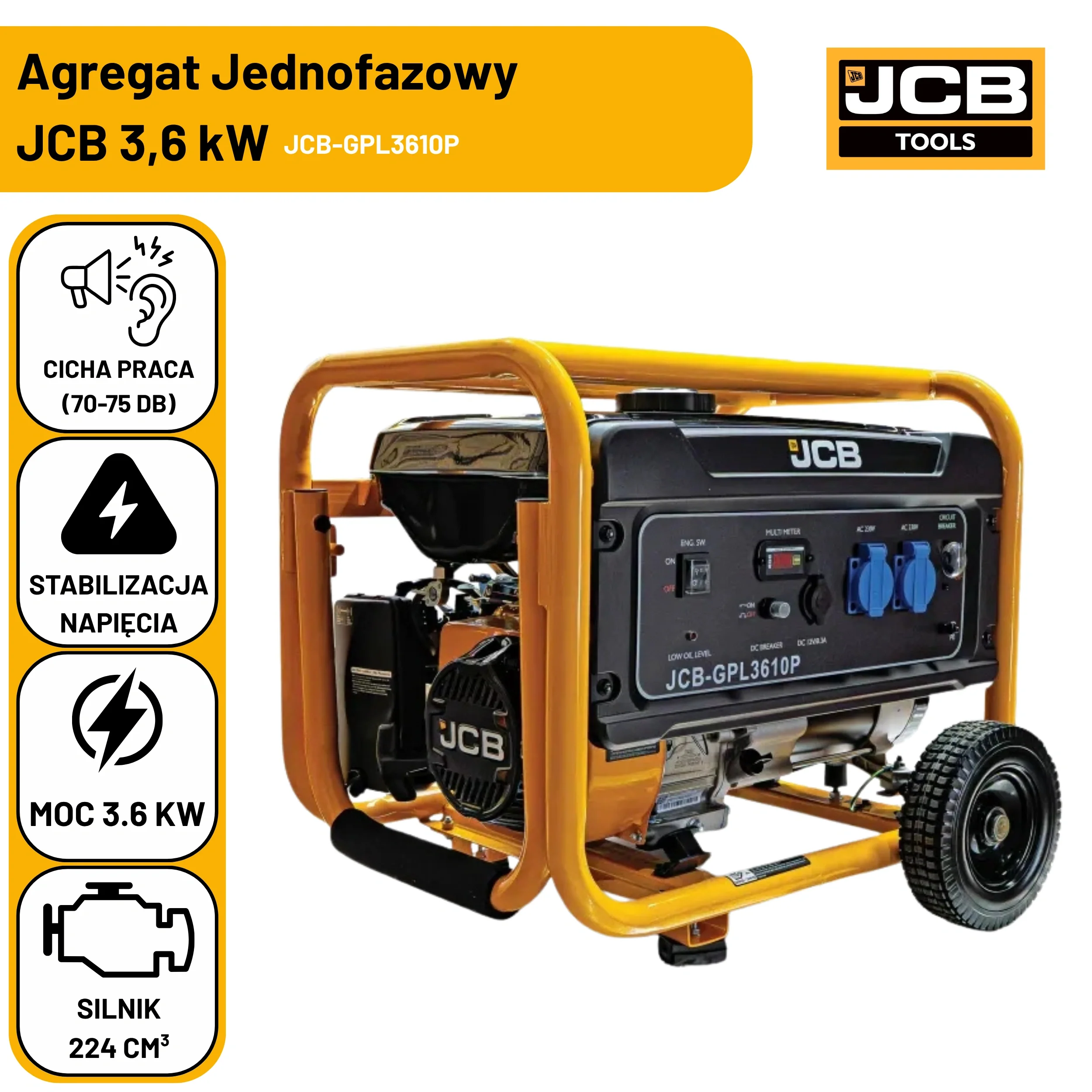 Agregat Prądotwórczy JCB Tools Jednofazowy 3,6 kW (AVR)