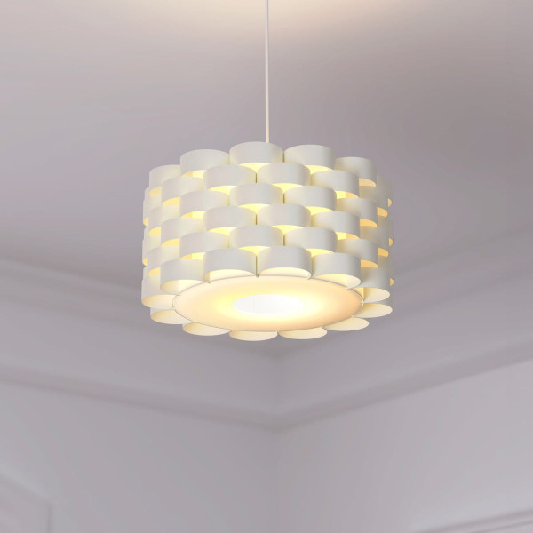 LAMPA WISZĄCA Moki biała warstwowy kształt REGULOWANA