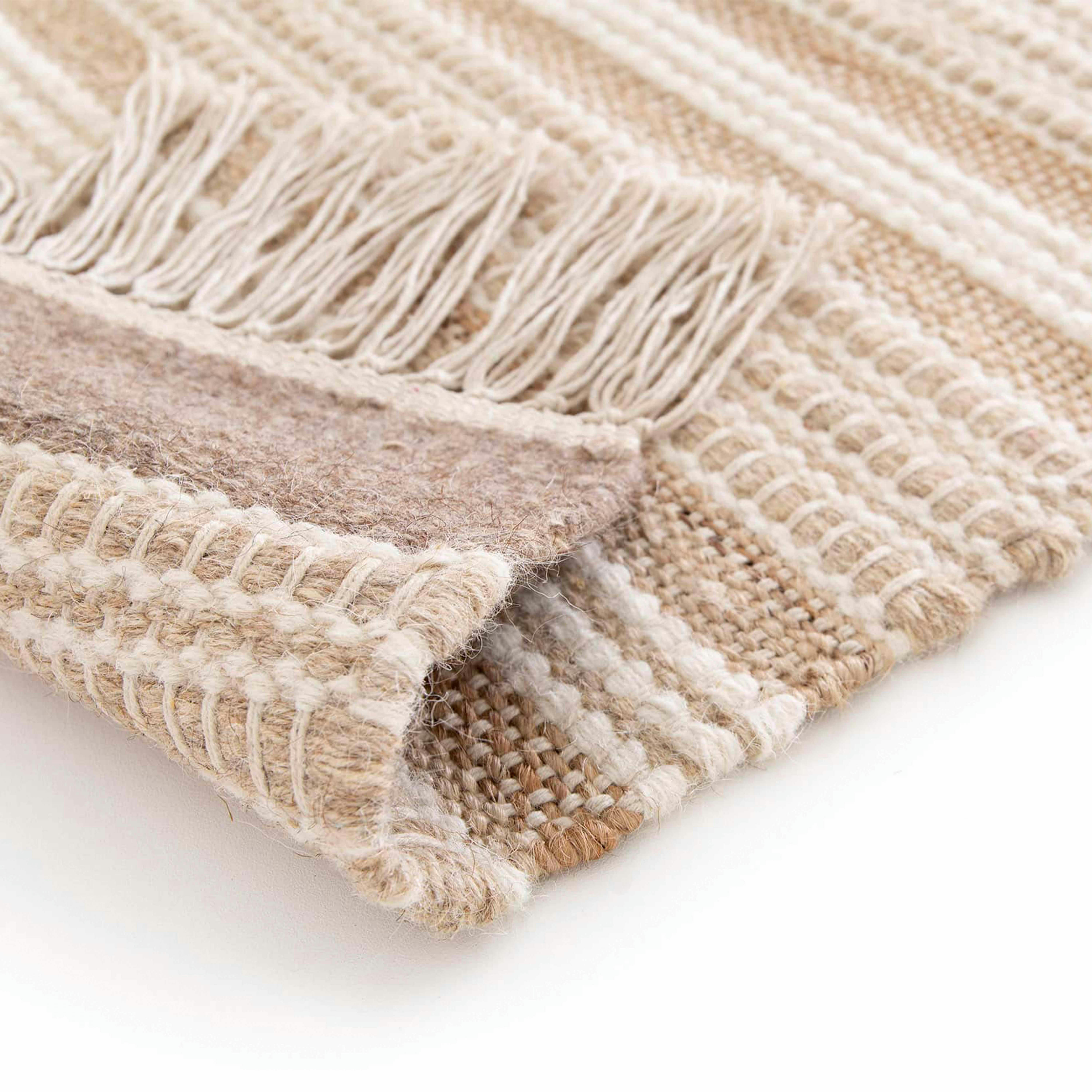 ARUN - Tapis rectangulaire rayé en laine et jute tissé à plat 80 x 200 cm