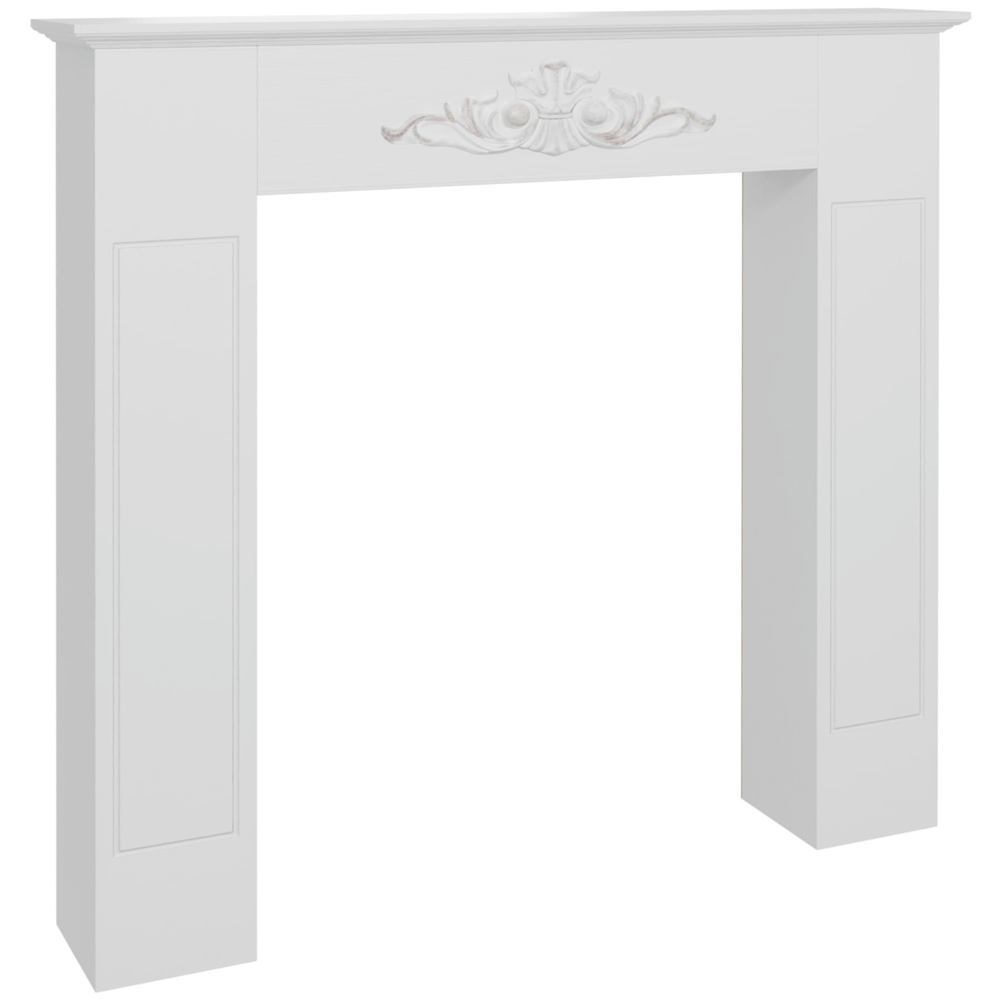 - Manteau de cheminée style baroque bois de sapin blanc effet vieilli