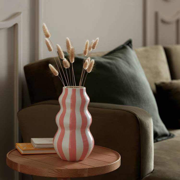 Habitat Hand Painted Stripe Vase - Pink