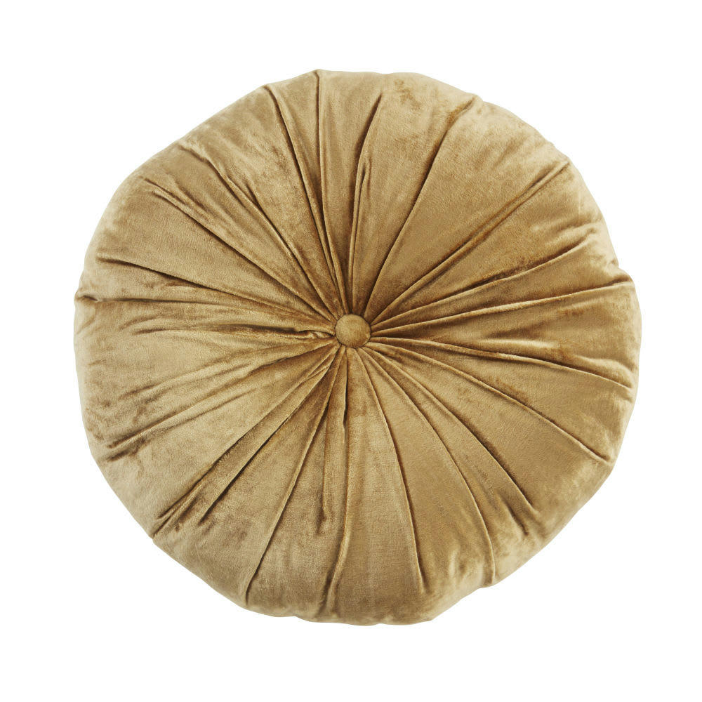 AQUELLI - Coussin rond en velours à plis ocre D45