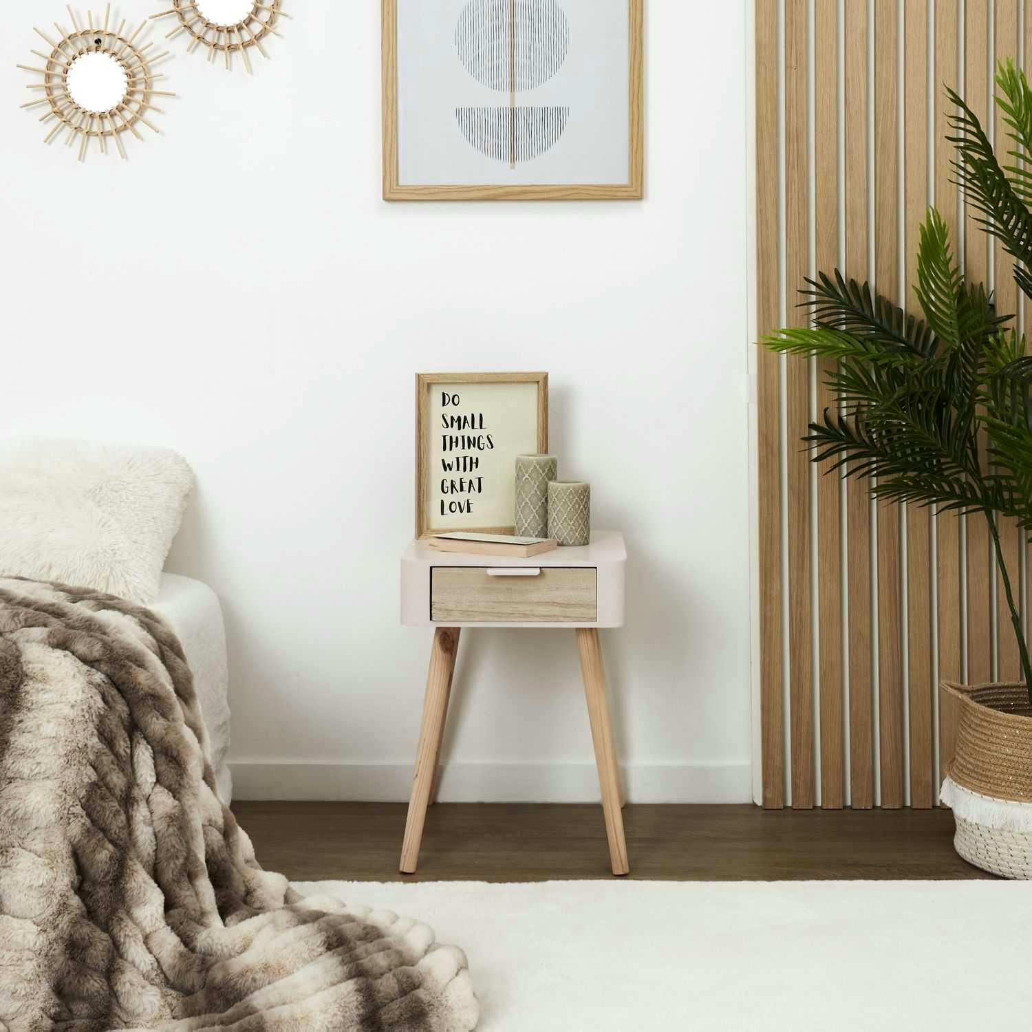 - Table de chevet 1 tiroir en mdf rose