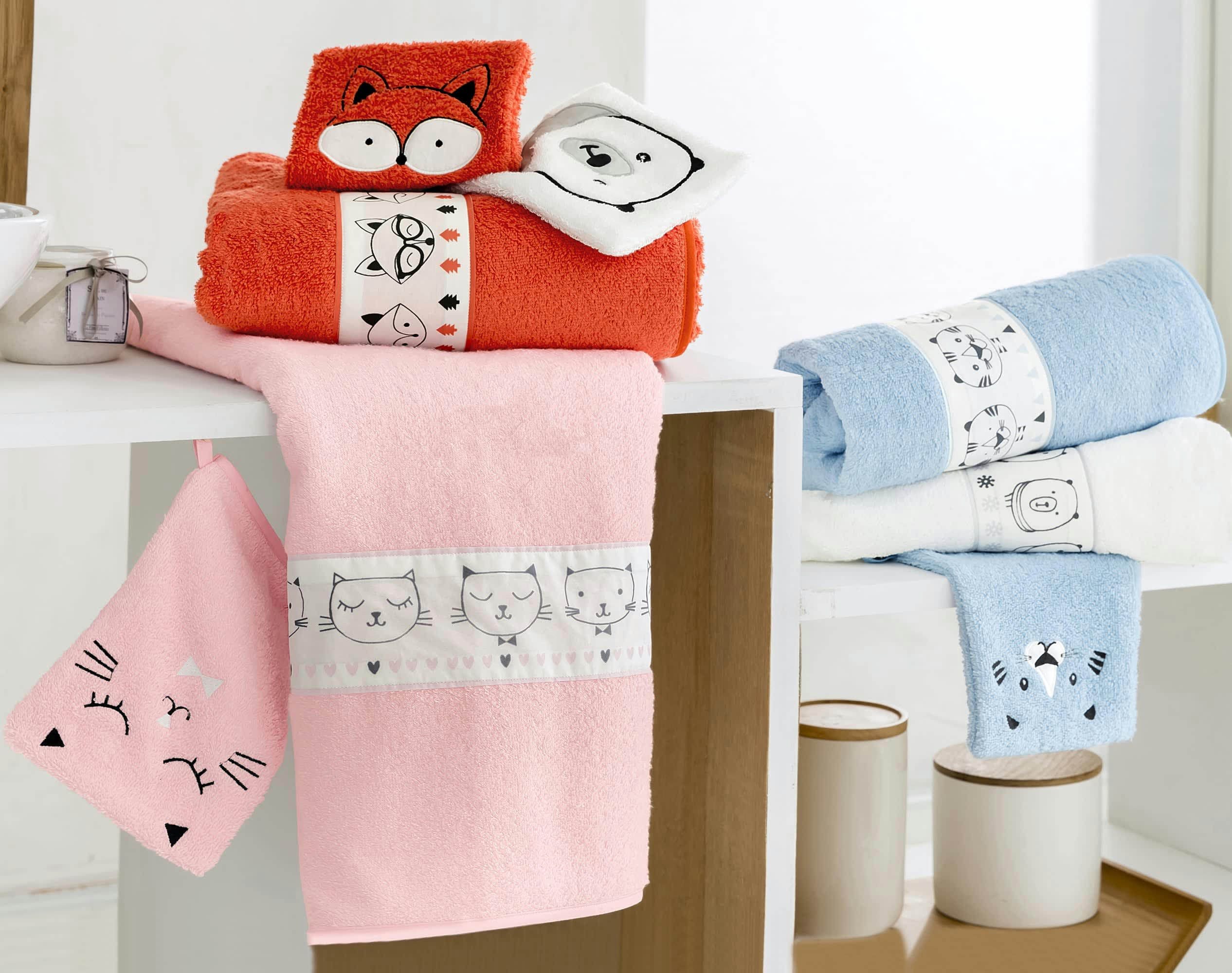 RENATO - Lot serviette de bain enfant et gant de toilette blanc 50x90 en coton