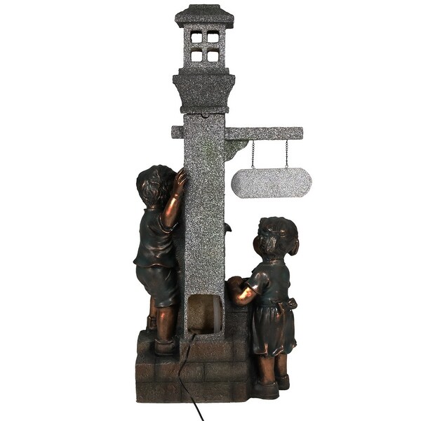Children w/ Faucet Outdoor Water Fountain 40" Lawn Water Feature w/LED