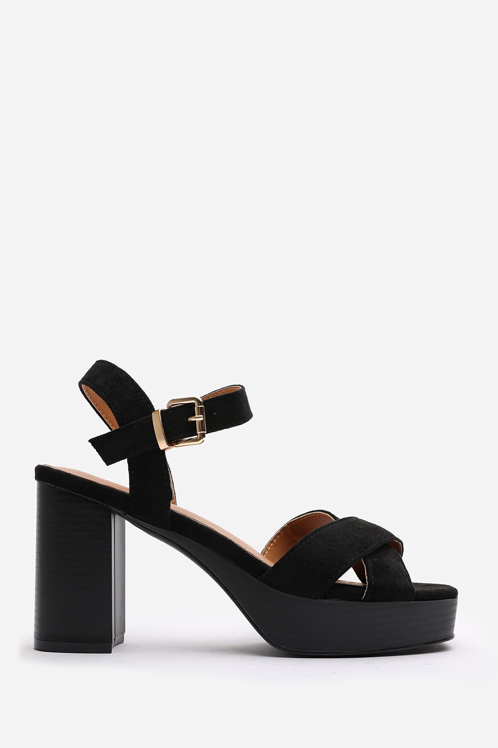 Where's That From Yvette' Wide Fit Suede Cross Over Platform Sandals With Buckle Strap