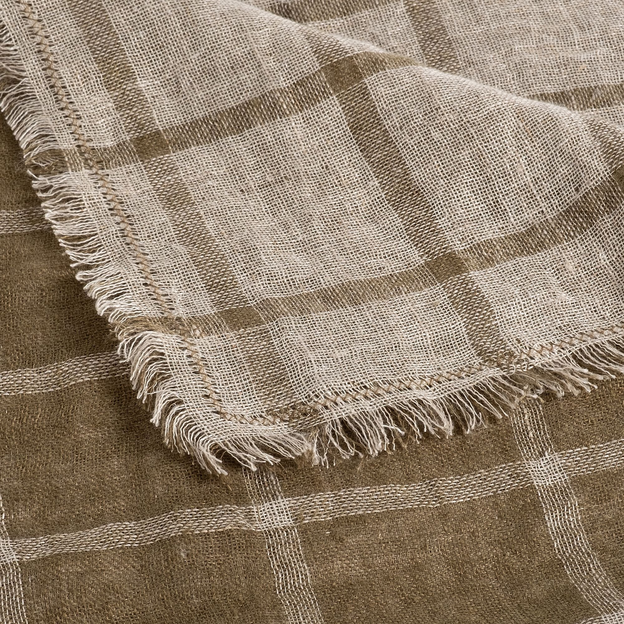 VALBEL - Plaid à carreaux en lin lavé 130x170cm - vert