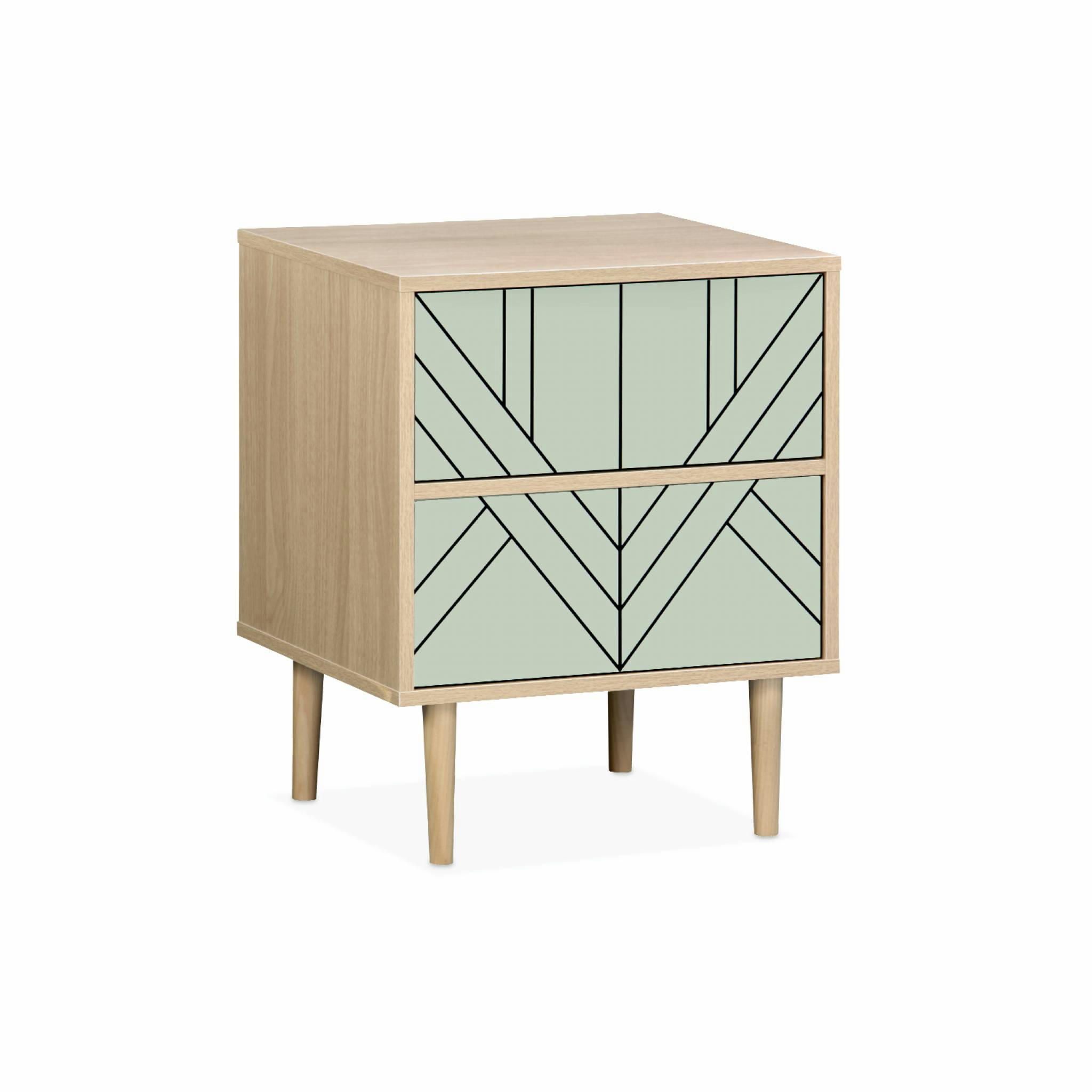 MIKA - Table de chevet décor bois naturel et vert d'eau