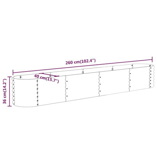 NNEVL Garden Planter Powder-coated Steel 260x40x36 cm Grey