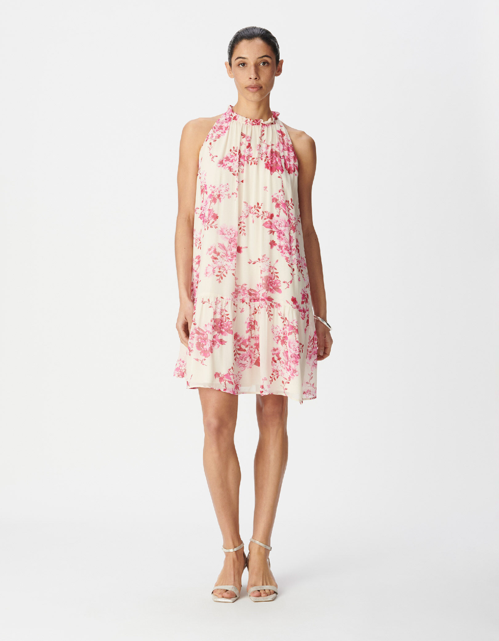 Robe sans manches imprimé floral rose Femme