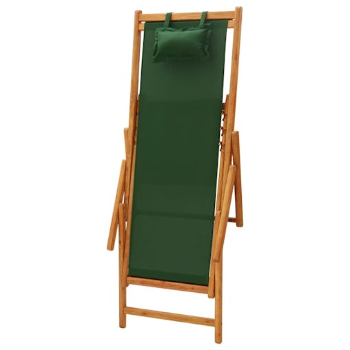 NNEVL Folding Beach Chair Solid Eucalyptus Wood and Fabric Green