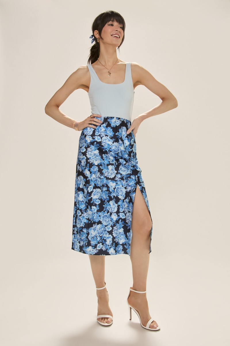 Pamela Satin Floral Midi Skirt