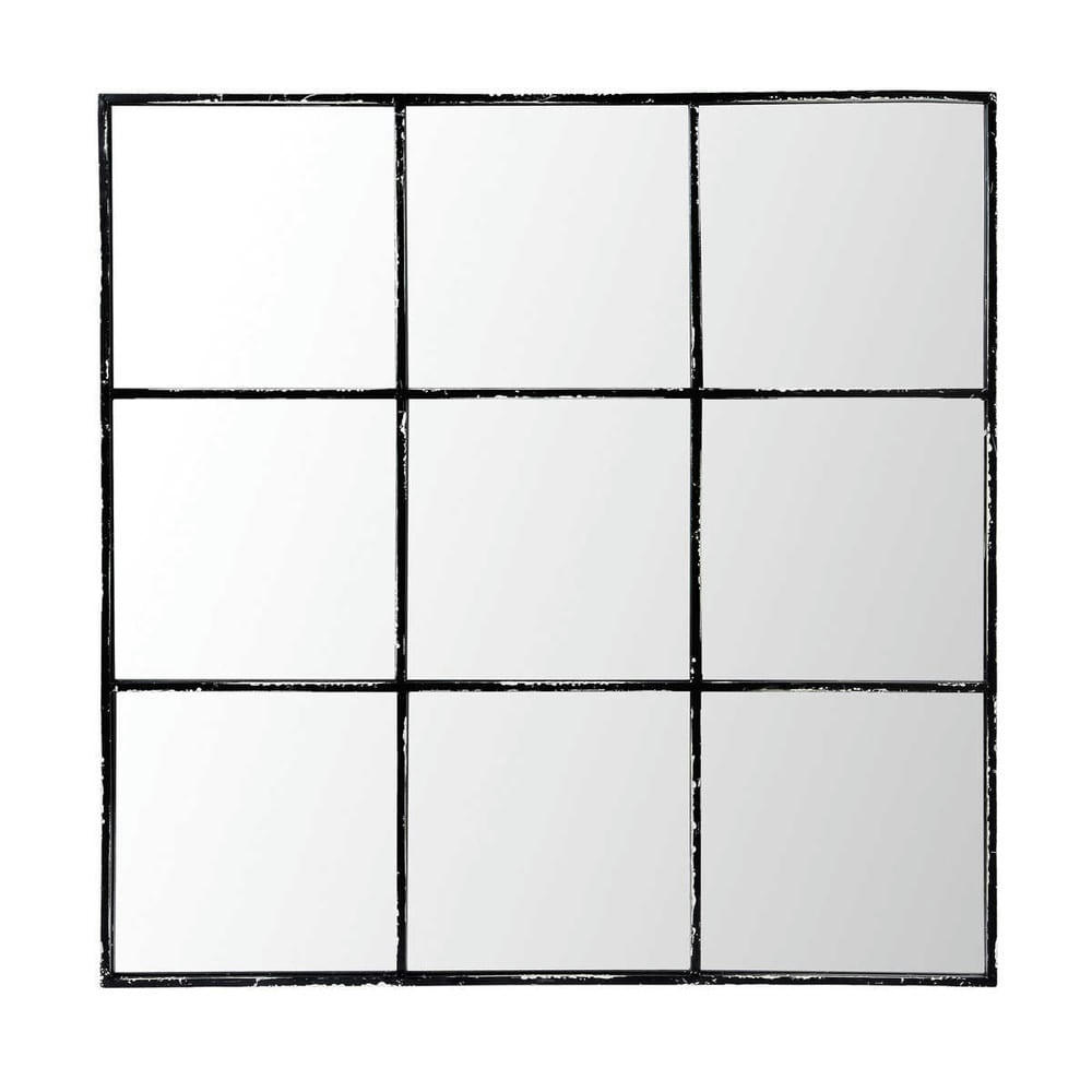 Tobias - Miroir fenêtre carrée industriel en métal noir 90x90