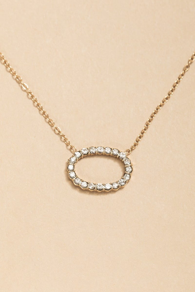 Casandra Stainless Steel Pave Oval Pendant Necklace