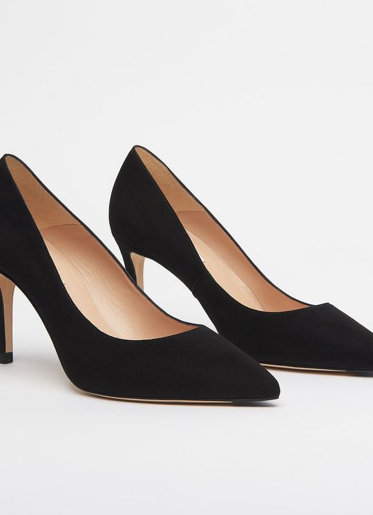 Classic Floret Black Suede Pointed Toe Courts