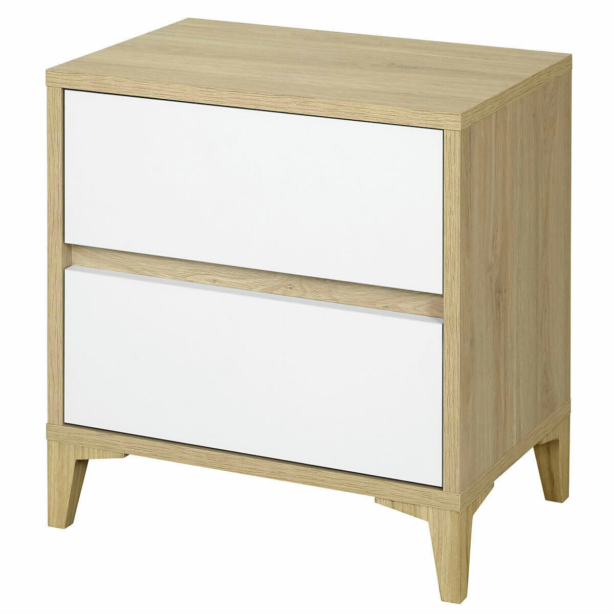 KIRA - Chevet 2 tiroirs effet bois chêne et blanc