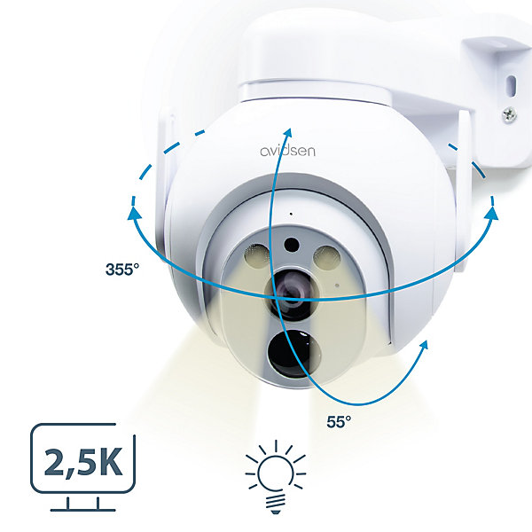 Caméra IP extérieure motorisée et connectée 2,5K solaire sur batterie HomeCam Battery 2,5 K PTZ - Avidsen - 127157