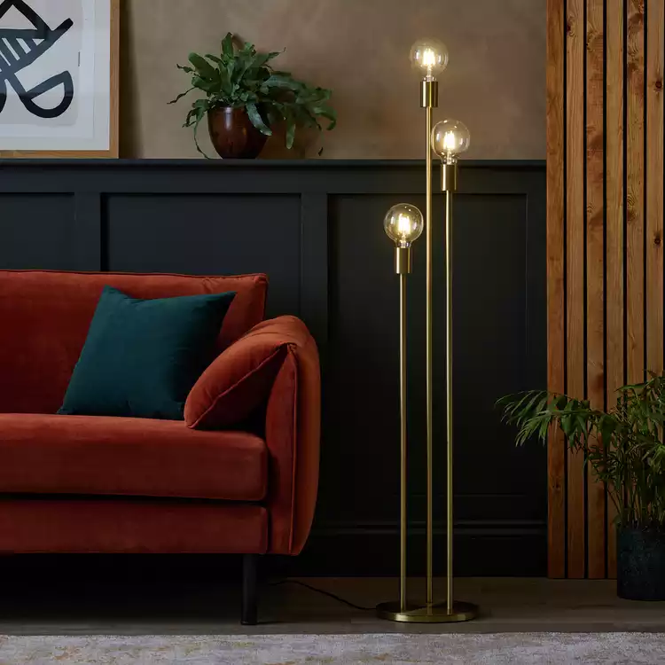 Habitat Exposed Bulb 3 Light Floor Lamp - Brass