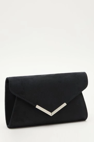Quiz Black Faux Suede Envelope Bag