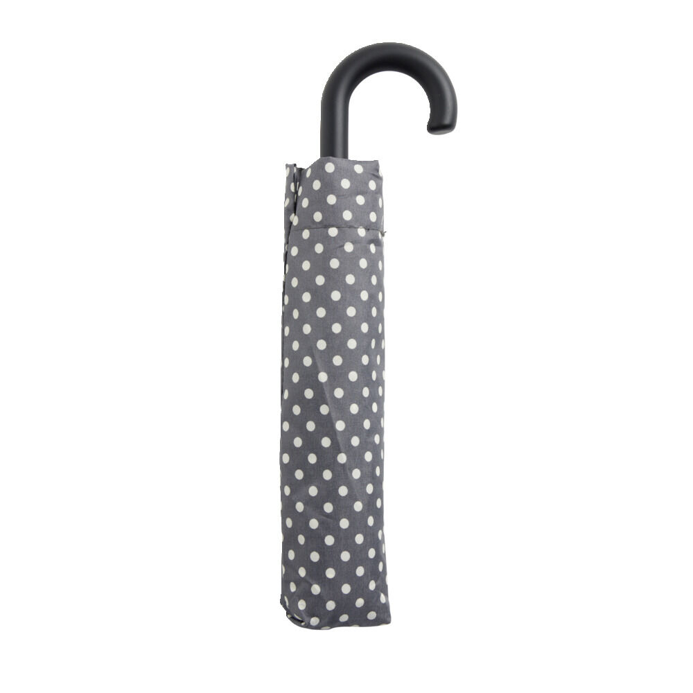 Parapluie pliable manuel uni gris et pois blanc L24cm