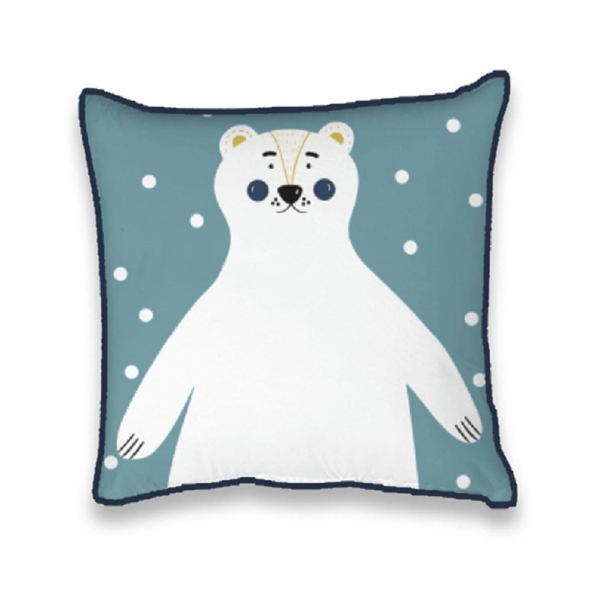 KIDS - Coussin coton bleu avec ours blanc 40x40cm