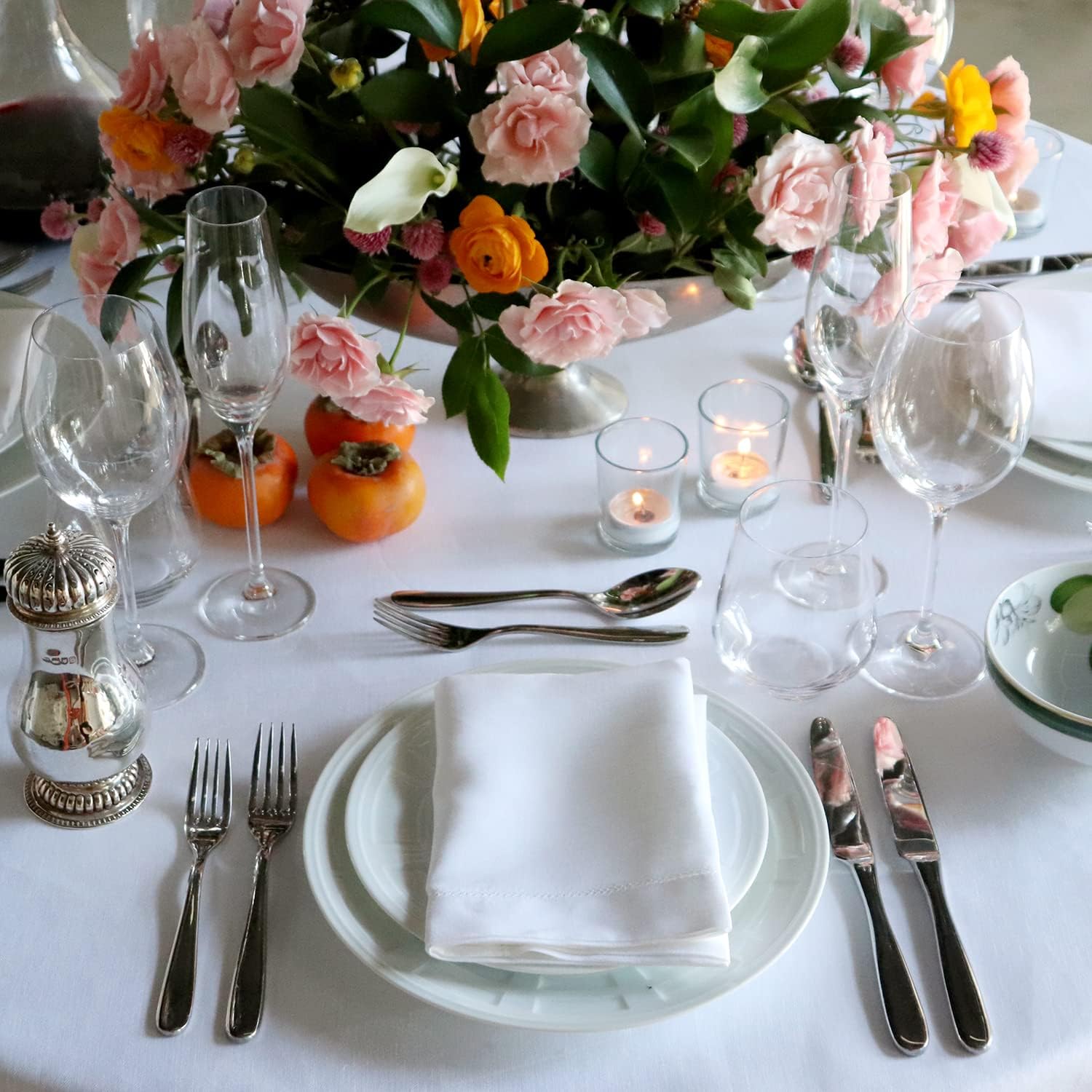 Huddleson White Linen 80” Round Tablecloth Luxury Italian Linen Circular 80 Inch Table Cloth Sewn in US