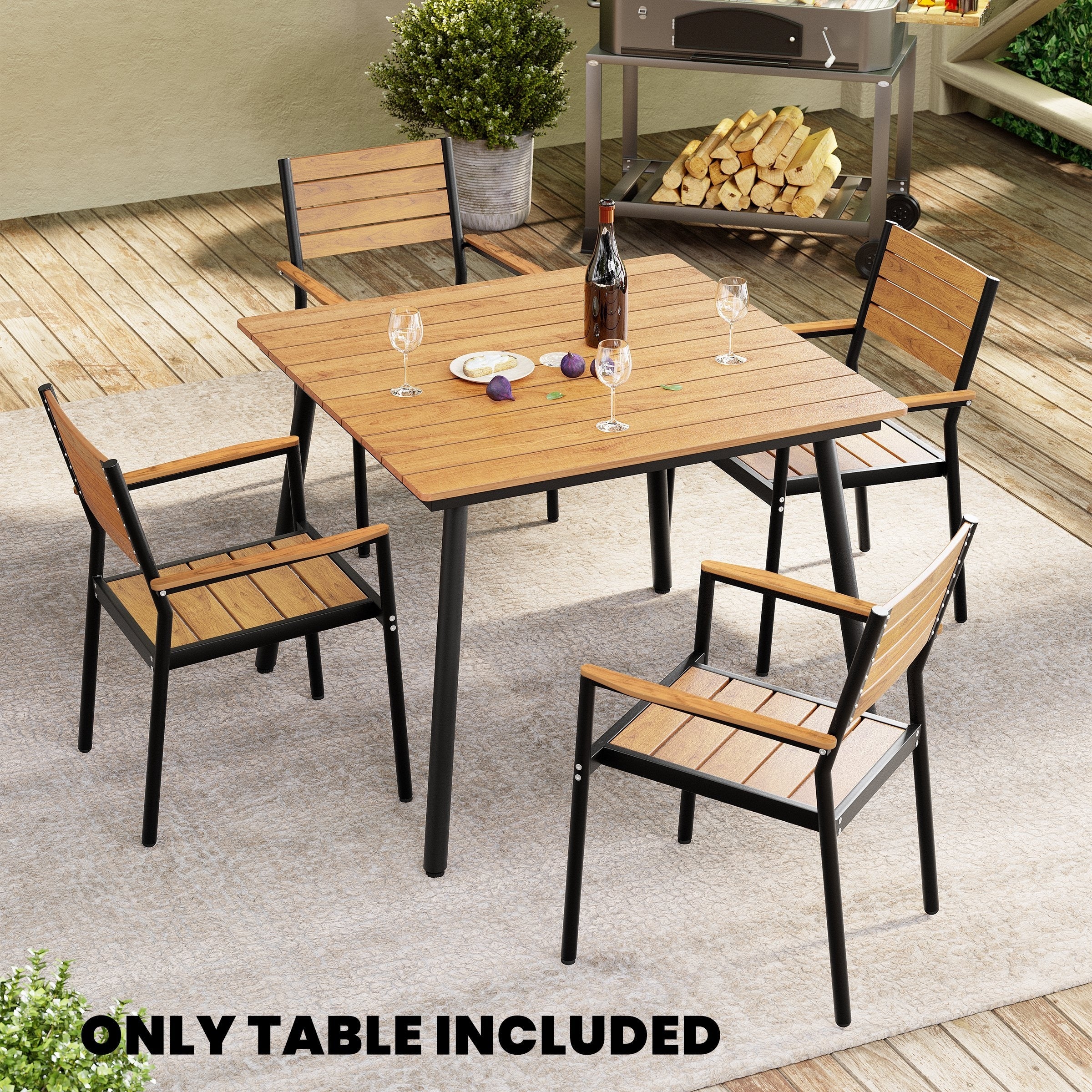 Crestlive Products Outdoor Rectangle Aluminum Dining Table with Umbrella Hole