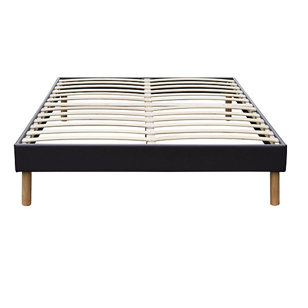 Adrien - Solide et Confortable Sommier Tapissier Noir   Pieds en 18 cm pour Matelas en 200x200 - 2 x 13 Lattes - revetement Tissu