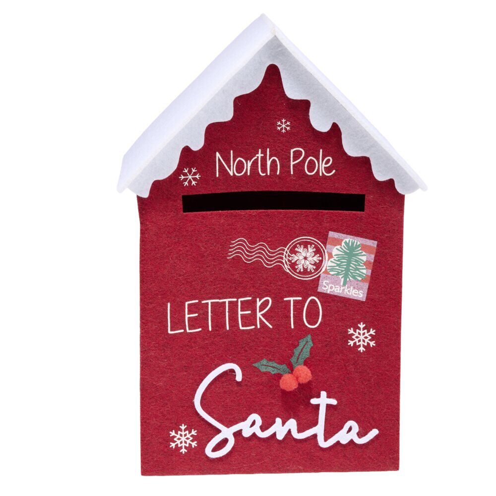 BoÎte aux lettres du Père No&euml;l en feutrine rouge H29cm