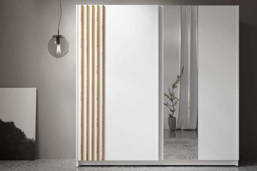 KONSIMO CASTARI Szafa przesuwna z lustrem biały/dąb artisan 200 cm modern