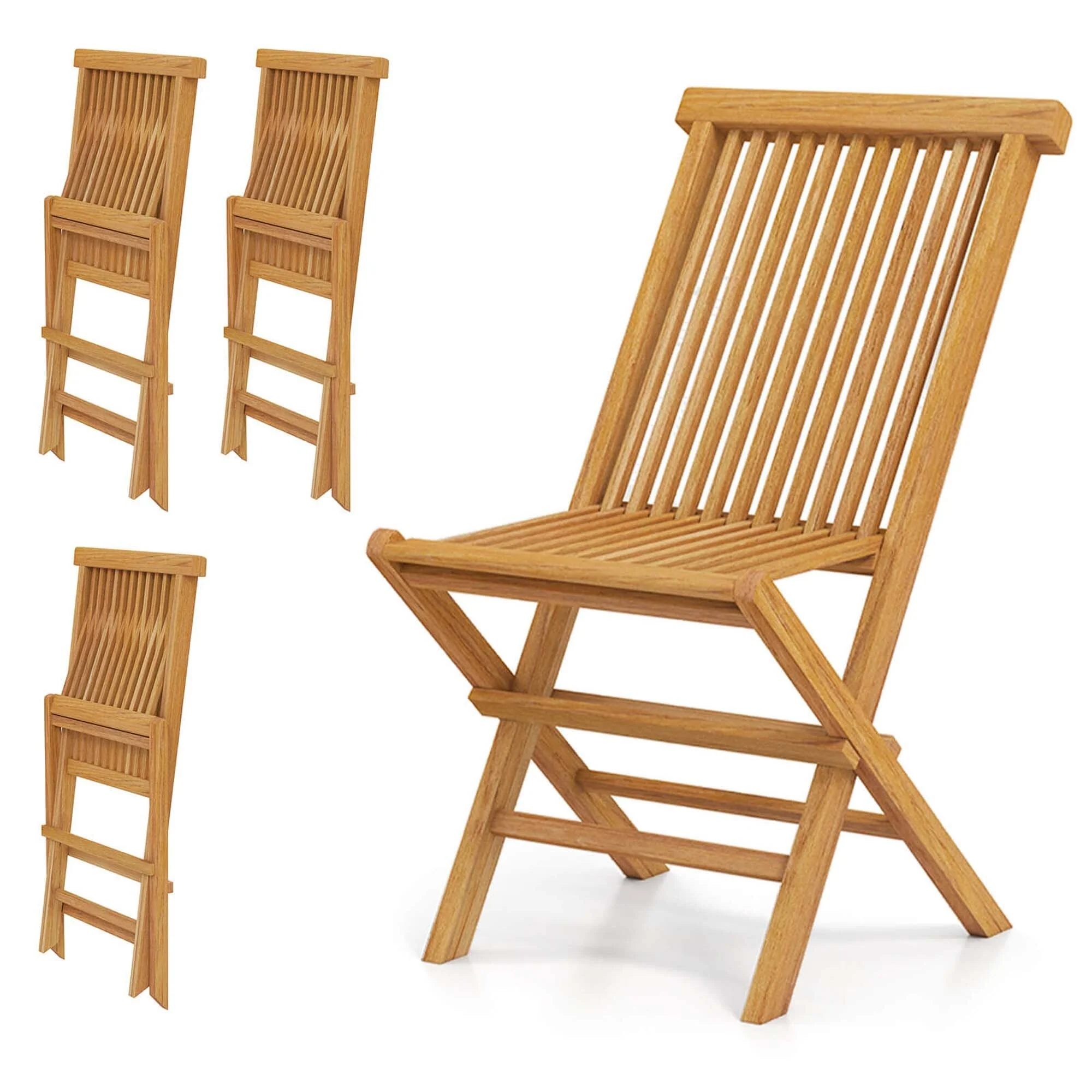 Set of 2/4 Patio Folding Chairs Outdoor Wood Chairs w/ Slatted Seat