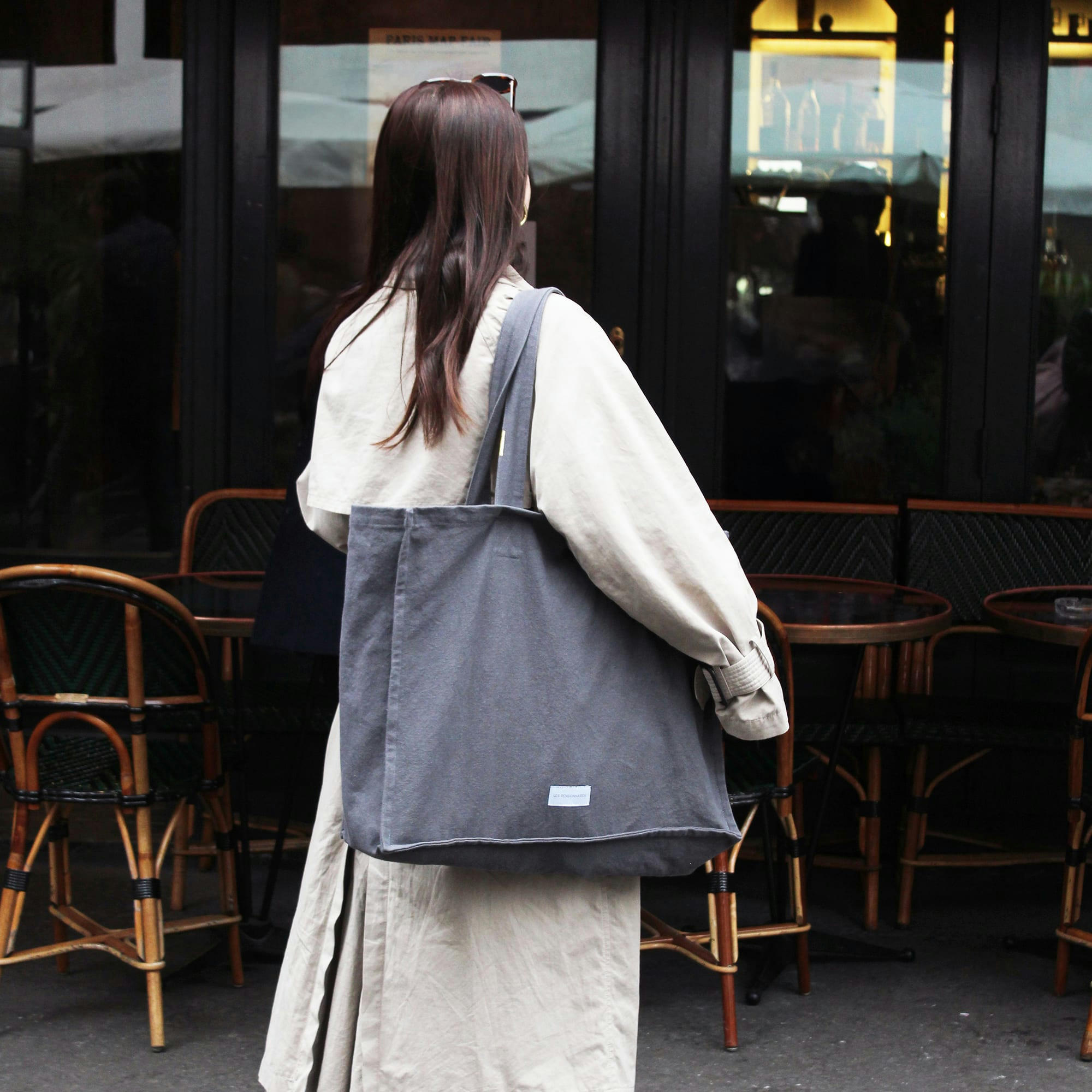 - Grand cabas en toile de coton bio gris ardoise