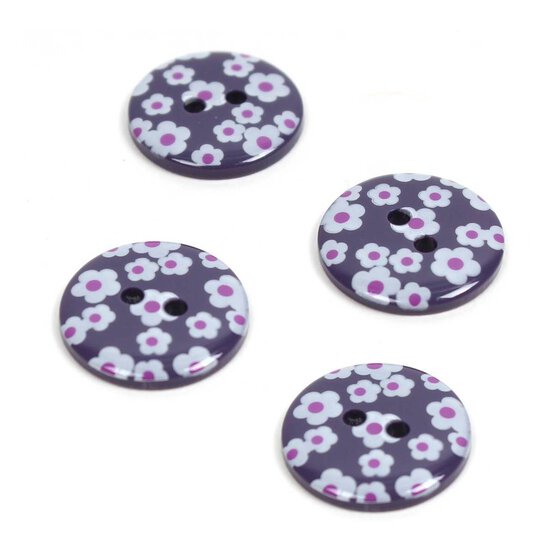Hemline Blue Novelty Patterned Button 4 Pack