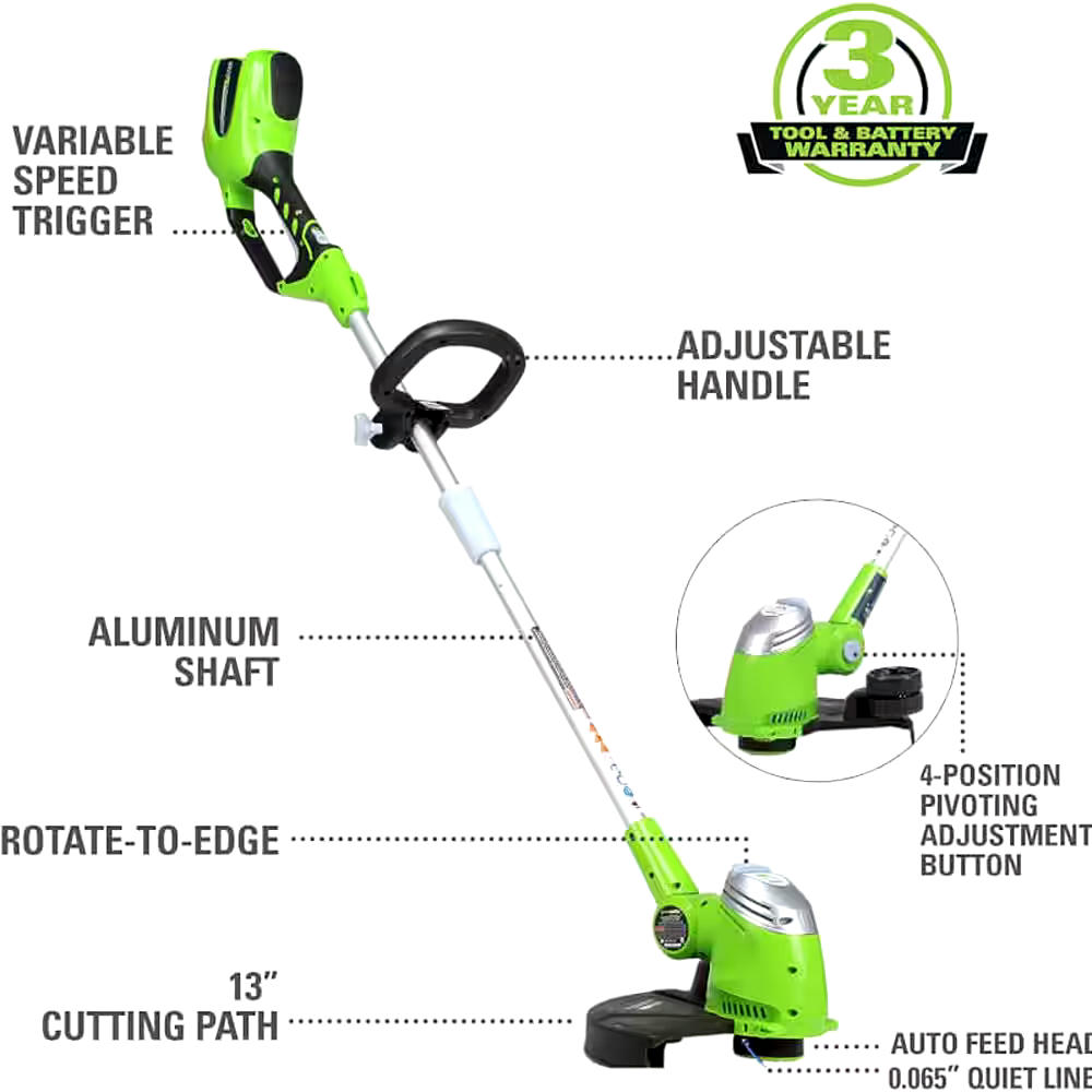Greenworks 40 V Adjustable Corldless String Grass Trimmer, Bare Tool Only, 10-12-in