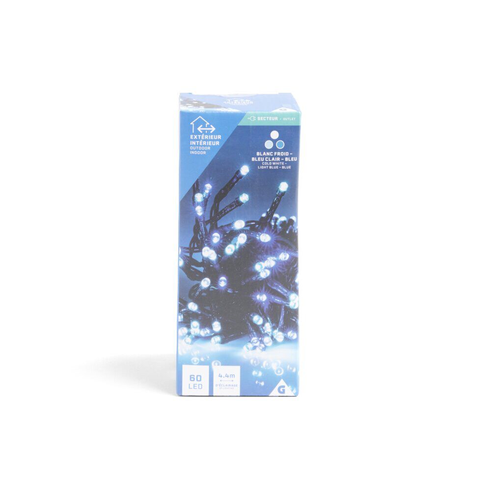 Guirlande lumineuse 60LED blanc froid/bleu clair/bleu L4,4m