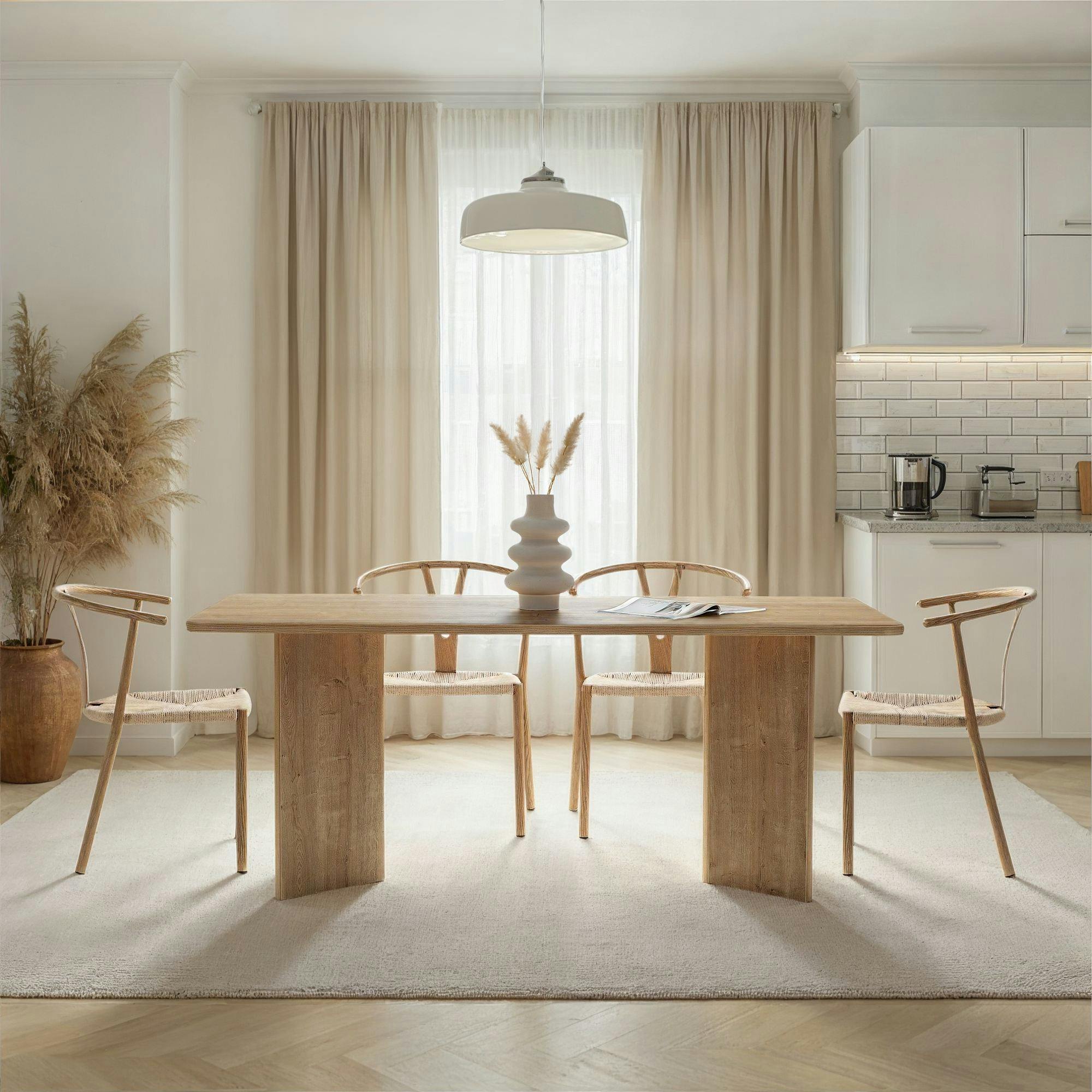 Table rectangulaire bords ronds effet chêne clair 180 cm MARFA