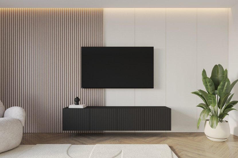 Szafka RTV z frezowanymi frontami wisząca KITO-W - 2x100x40x40 cm -Czarny