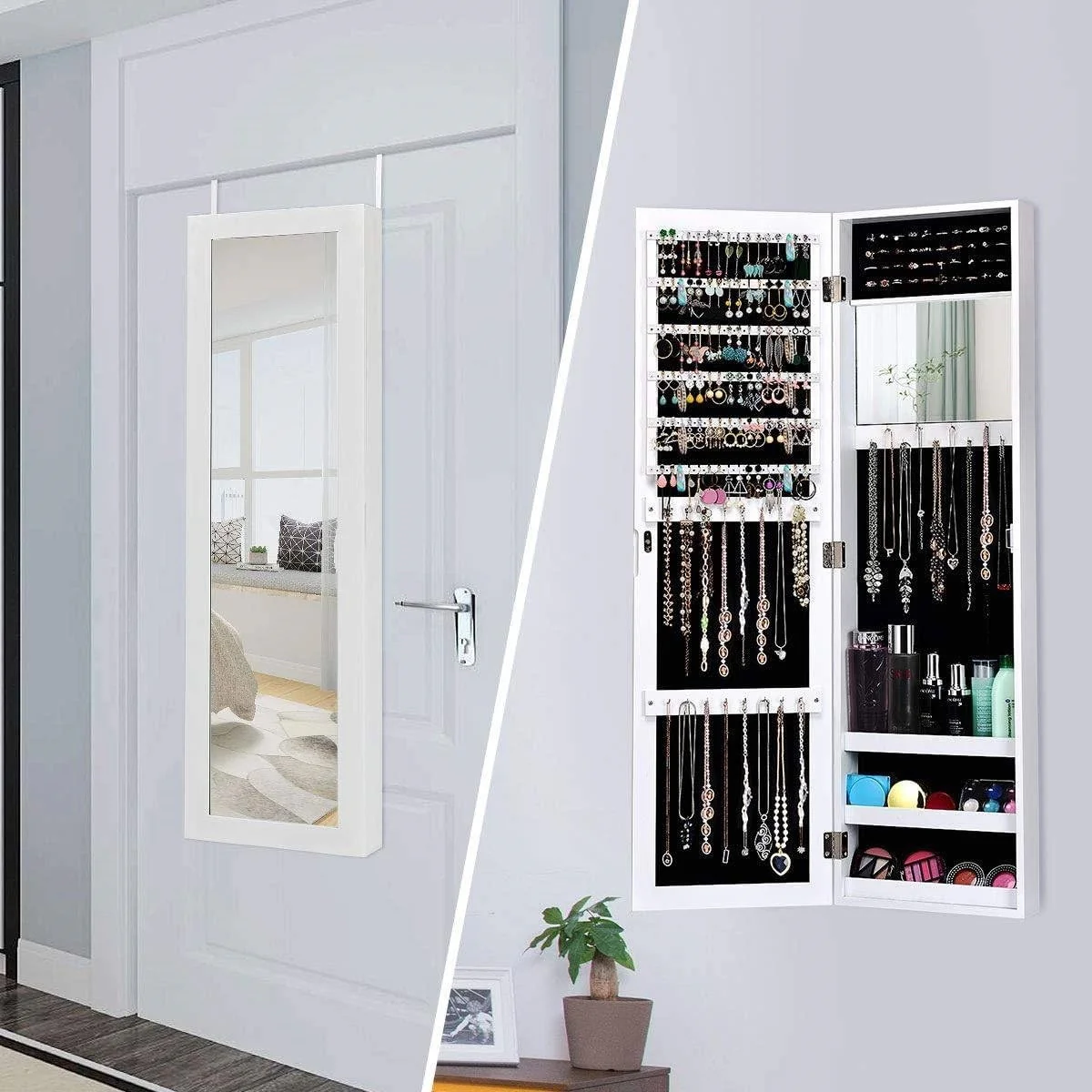 2-in-1 Wall or Door Mounted Jewelry Organizer Full Length Mirror - 3.5D x 12.5W x 43.5H
