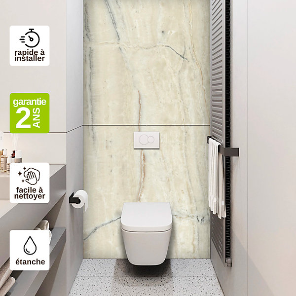 Kit de 2 Panneaux Habillage WC suspendu- 120x120 cm- Ep. 4mm - Effet Marbre Beige - SABANA KOBERTIN