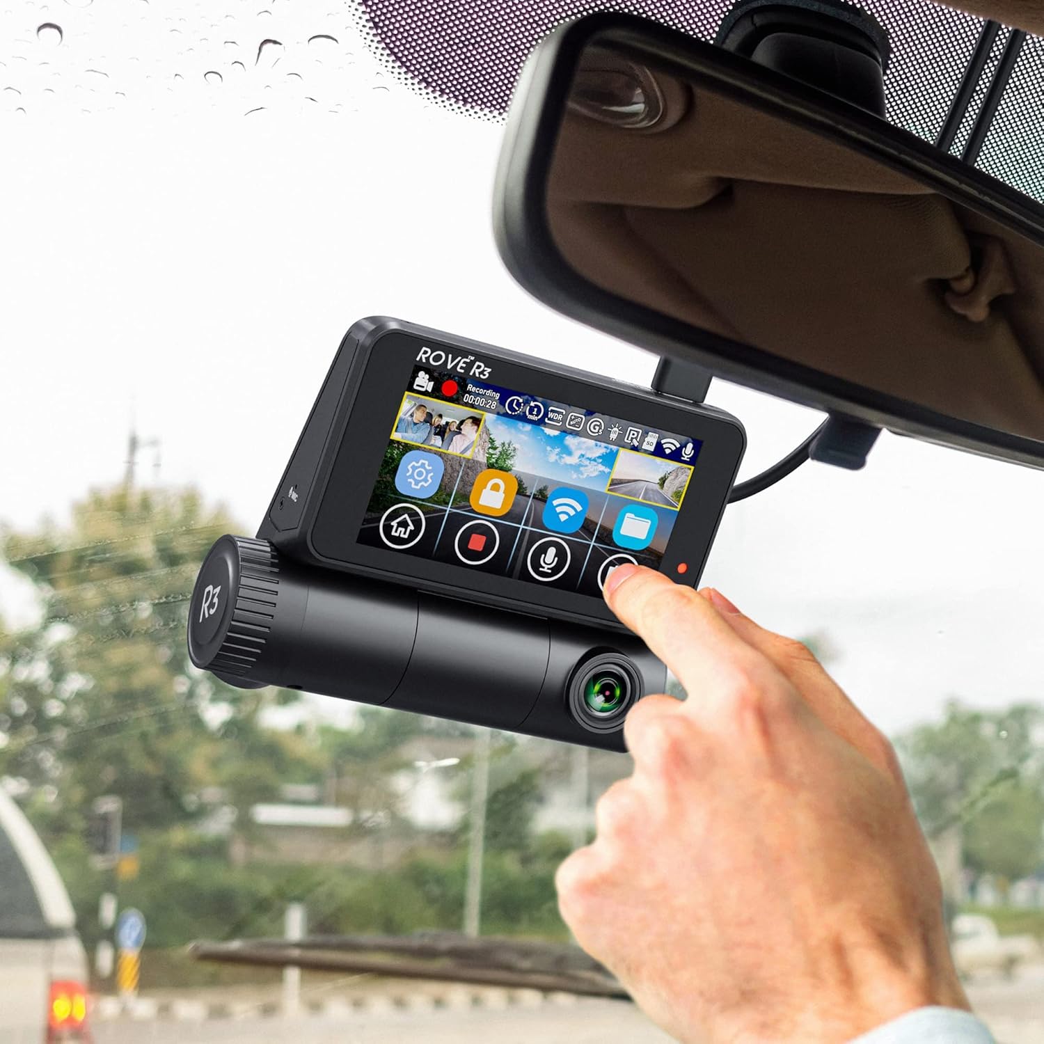 ROVE R3 Dash Cam Front and Rear with Cabin  3” IPS Touch Screen  3 Channel Dash Cam 1440P+1080P+1080P  IR Night Vision  5GHz WiFi  Up to 30MB/s Download Speed  Quad-Mode GPS  Supports 512GB Max