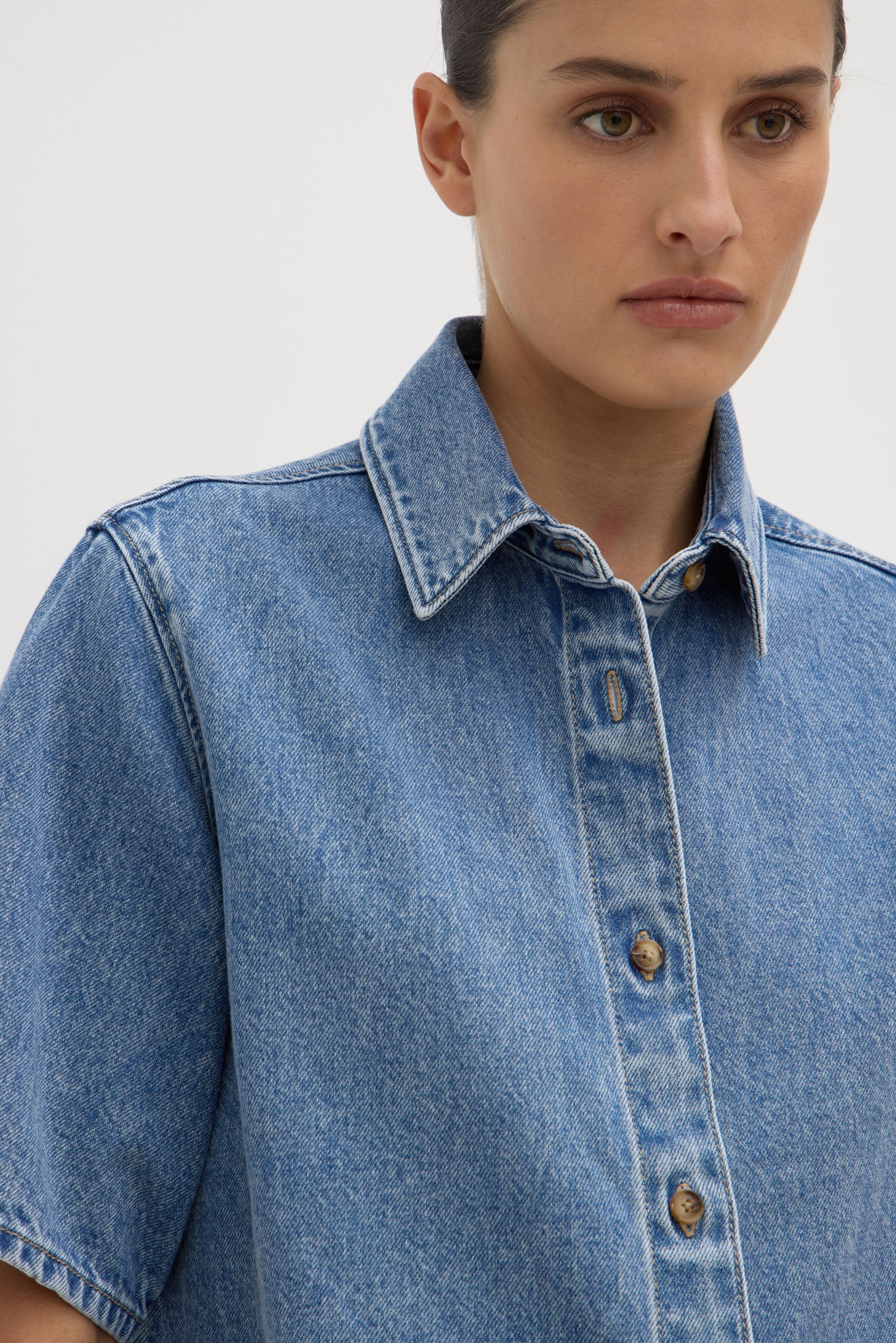 Boxy Denim Short Sleeve Shirt