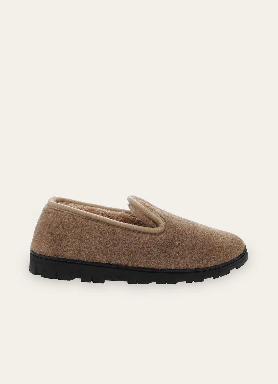 CHAUSSONS EN FEUTRE DOUX CONTRASTÉE MARRON